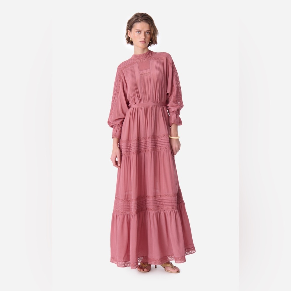 NWT Vanessa Bruno Dusty 100% silk Rose Long Sleeve Dress